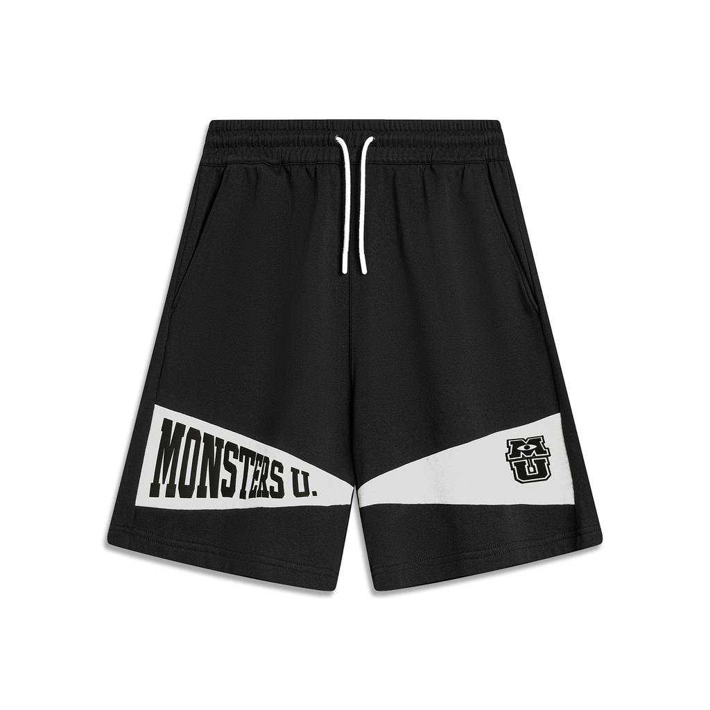 Li Ning X Disney Monsters University Collaboration Letter Color Block Lace-Up Straight Loose Casual Shorts Men Shorts Black AKSU489-2