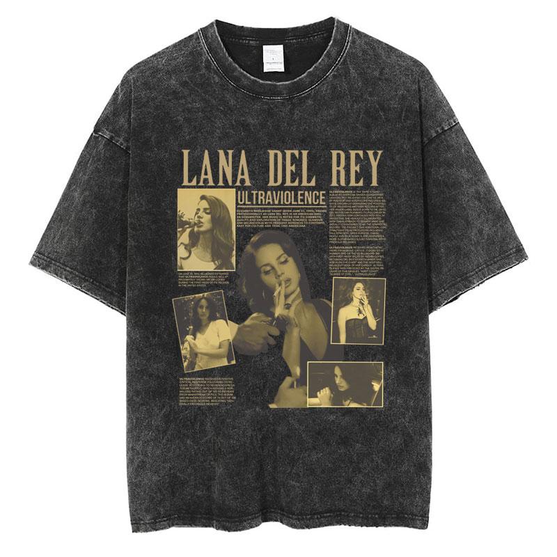 S Maglietta Lavata di Lana Del Rey Harajuku Uomo Donna Retro Manica Corta T-shirt alla Moda Cotone Oversize Streetwear