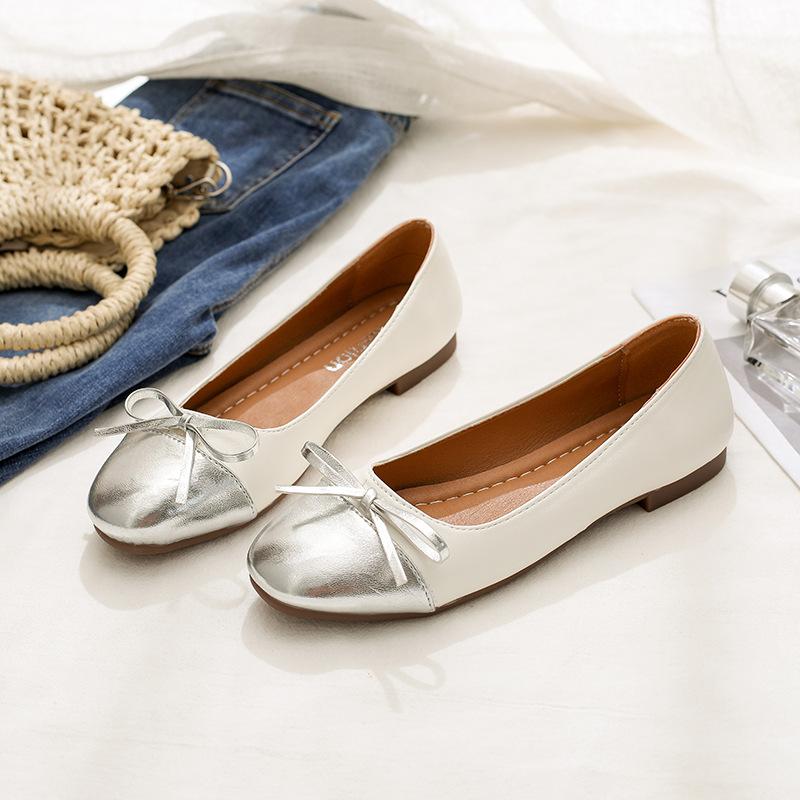 

Универсальные балетки с бантом Four Seasons, сочетающиеся по цвету, с круглым носком, в французском ретро-классическом стиле, легкие и удобные, модная обувь 40 серебряный