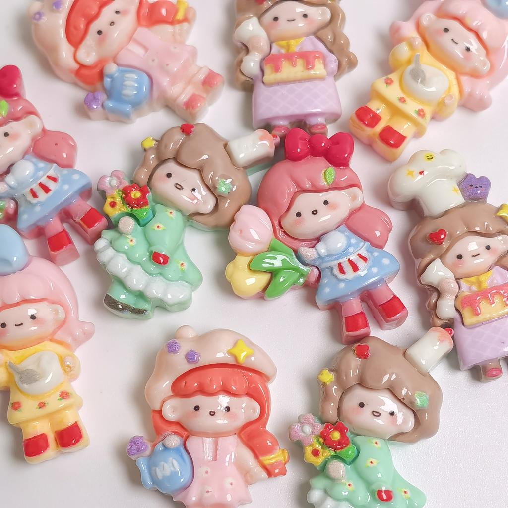 100Pcs Cute Cartoon Girls Flatback Resin Charms Cabochons Fairy Garden Flower Girls Embellishments for Hairp Bow Center Decor