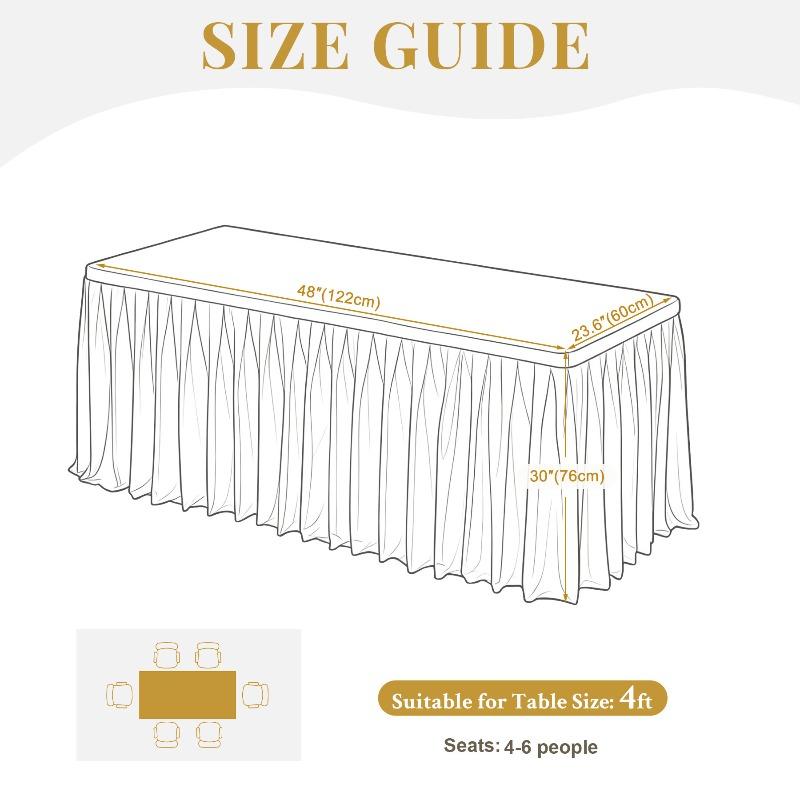 Satin Pleated Table Skirt 4/6/8FT Tablecloth for Wedding Banquet Conference Party Stage Decoration Rectangular Table Cover