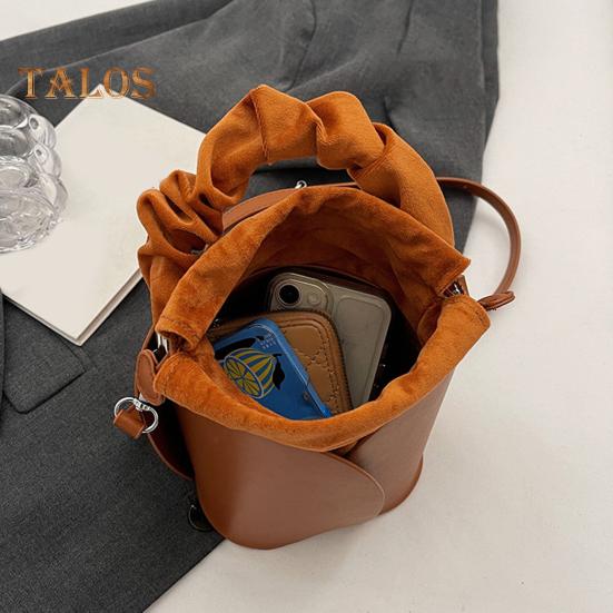 Women's Petal Bucket Bag Vintage Faux Leather Drawstring Handbag with Adjustable Strap Tote Shoulder Purse Crossbody Bag for Shopping Work