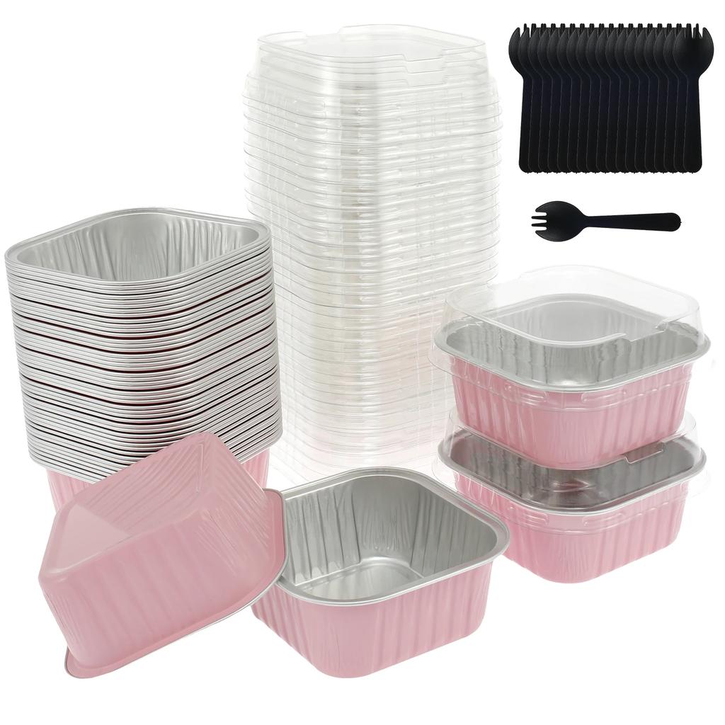150Pcs Aluminum Foil Cupcake Cups Non-Stick Foil Baking Cups 150ml Square Ramekin Pudding Dessert Cups Wedding Party Supplies