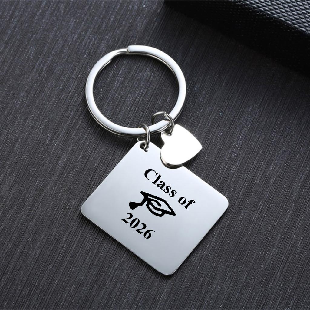 2026 Graduation Gifts Keychain Rectangle ID Tag Keychain Stainless Steel Key Ring for Women Men Collar Accessories Gift