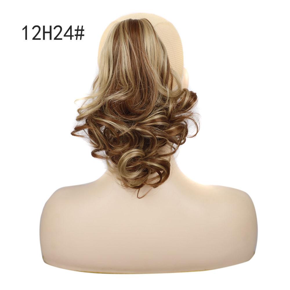 Women's 12-Inch Claw Clip Synthetic Hair Wig with Natural Fluffy Wave Curly High Temperature Chemical Fiber Pre-Bonded Nail Type