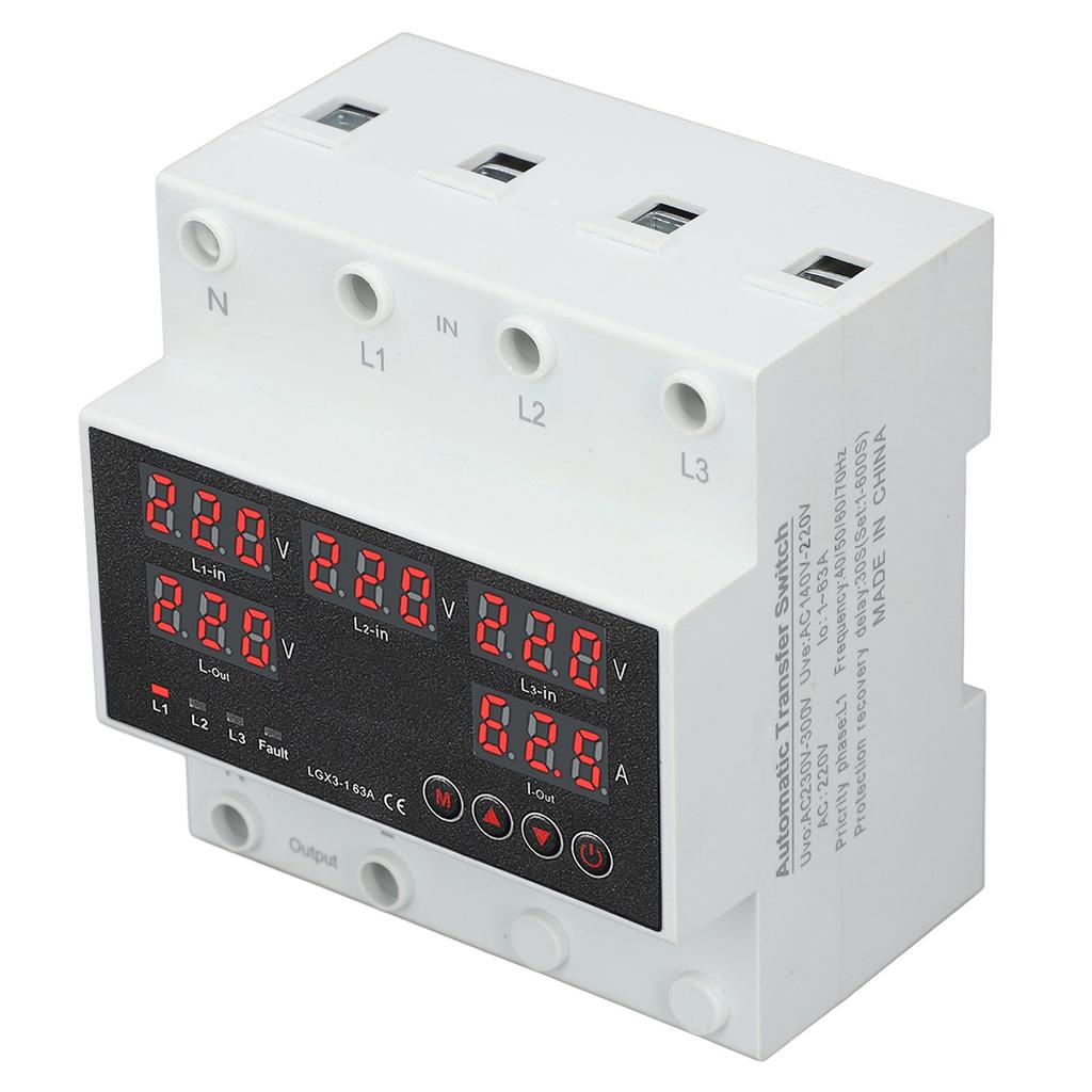 Automatic Transfer   63A 3P4W LED Display   Voltage Protector for Home Generator Inverter