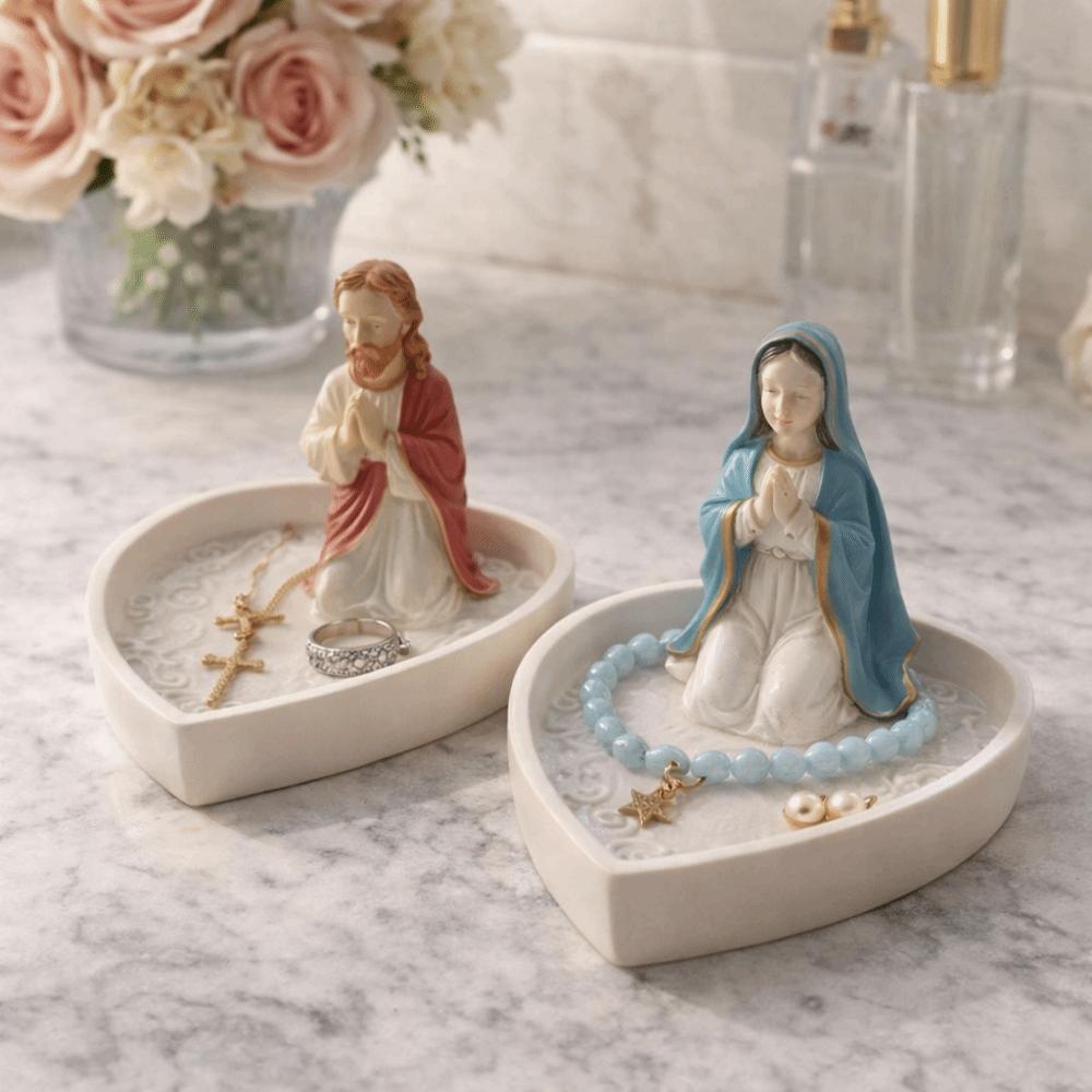 Elegant Virgin Mary Rosary Holder Timeless Charm Our Lady of Grace Statue Storage Tray  Living Room