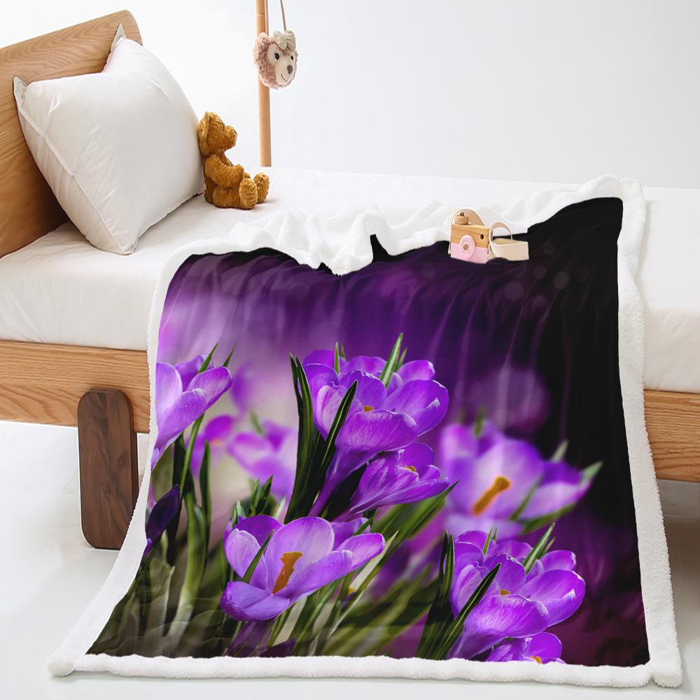 Lily 2D Digital Printing Thickened Lamb Wool Crystal Fleece Blanket One Piece