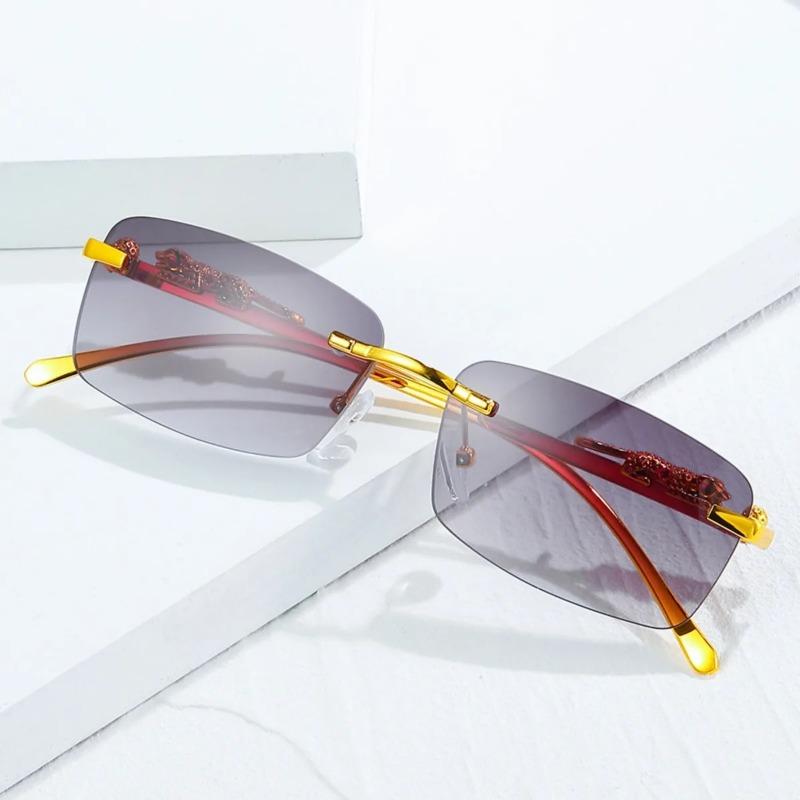 New Frameless Rectangle Sunglasses Fashion Men Women Leopard Print Sun Glasses Outdoor Travel Shades
