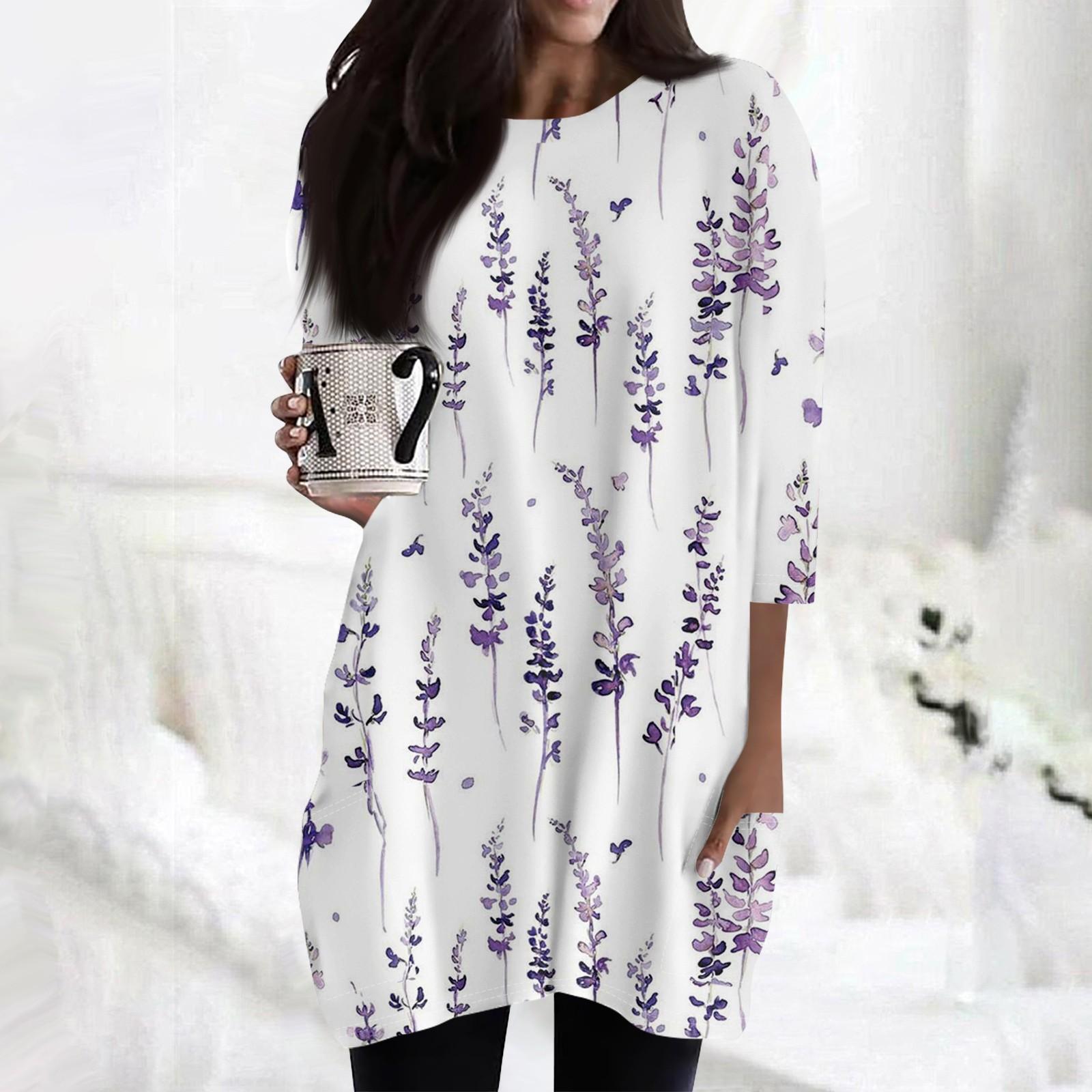 

Жіночі повсякденні сорочки з рукавом 3/4, модні туніки з принтом і кишенями XL білий