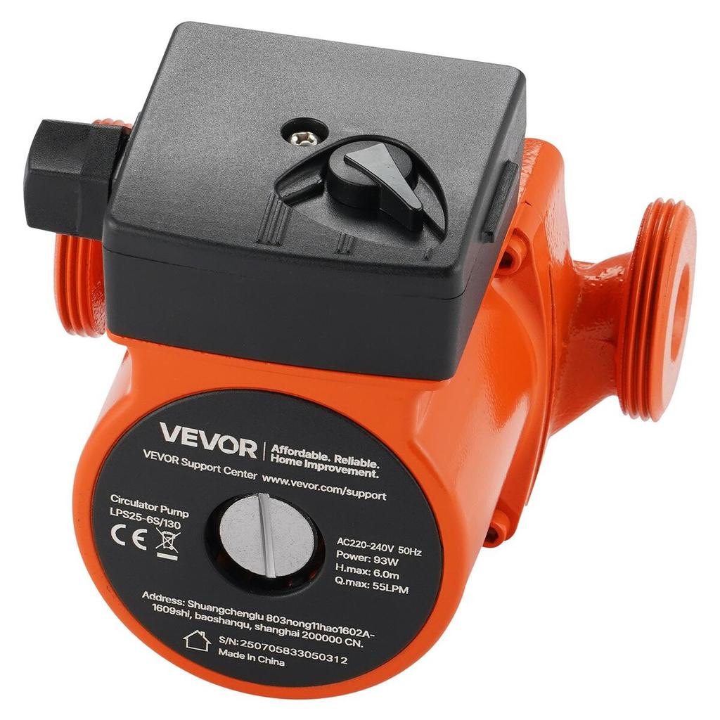 LPS25-6S/130 Cast Iron Circulator Pump, 1/8 HP, 220-240V 55 LPM Hot Water Recirculating Circulation Pump, Threaded Connection, 3-Speed Adjustment,