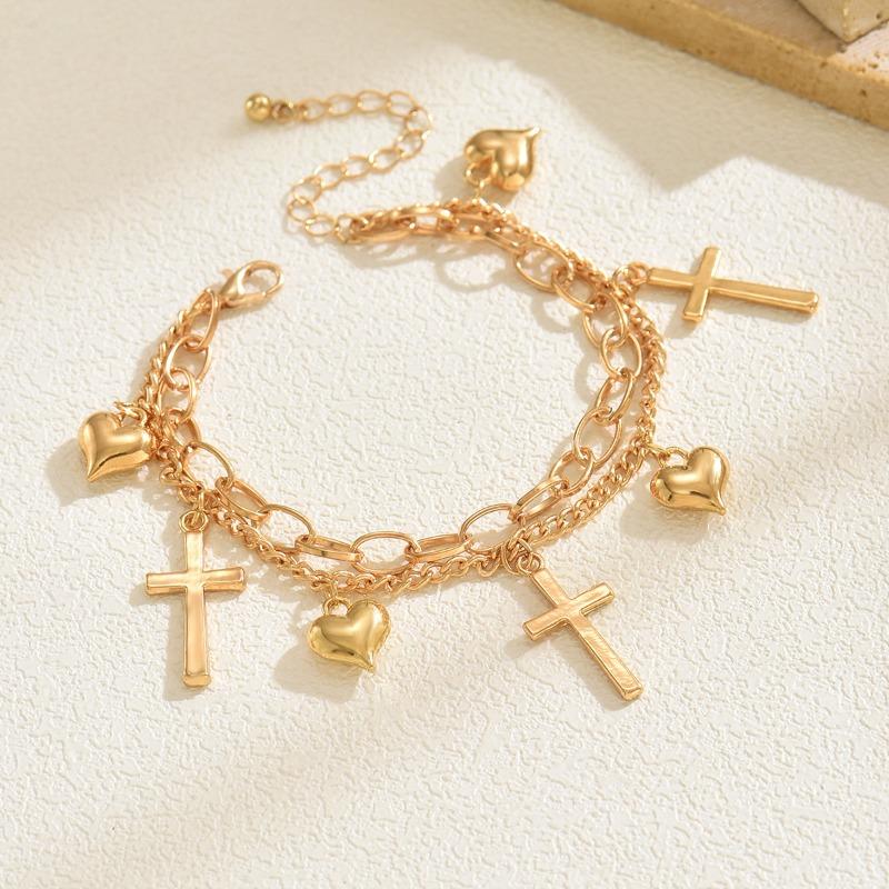 Personalized simple alloy cross love pendant chain bracelet light luxury high sense stacked wearing jewelry