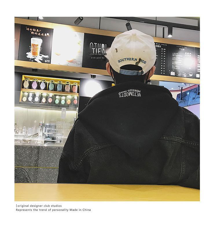 Herr Höst Oversize Harajuku Jeansjacka med Huva - Trendig Koreansk Stil