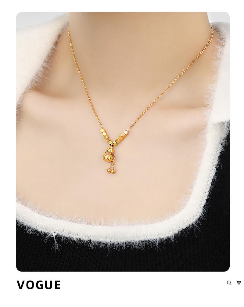 Elegant Geometric Fu Character Gourd Necklace & Anklet Jewelry Set in Titanium Steel
