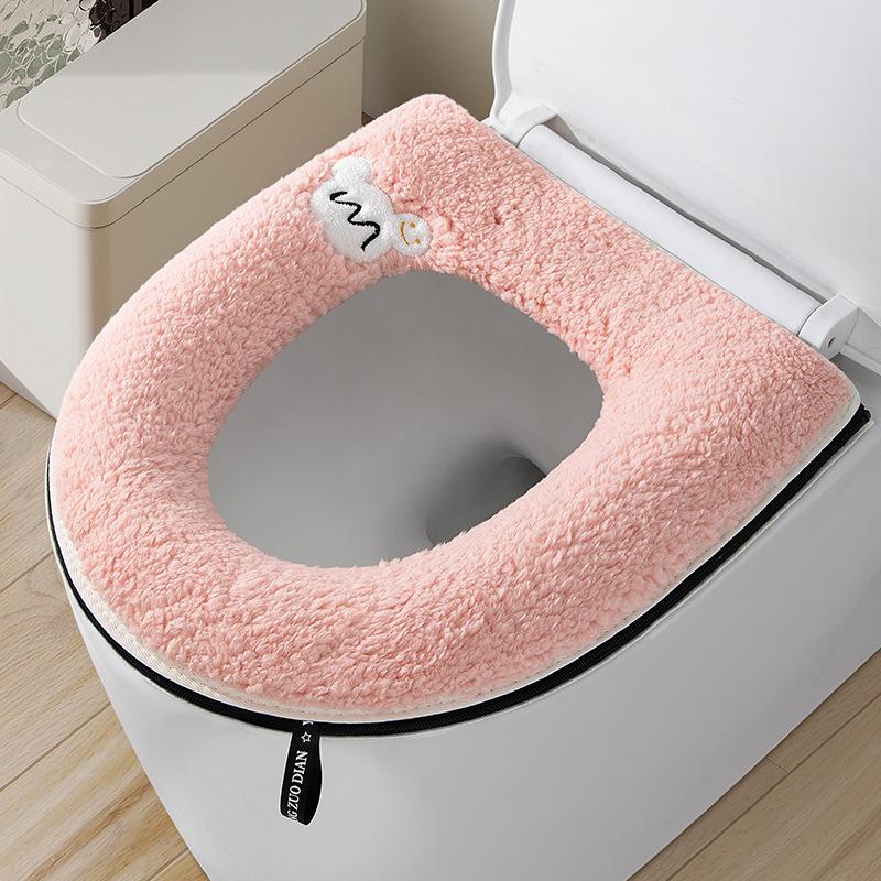 Winter Thickened Double Toilet Seat Cushion Set  Bathroom Pad with Handle Toilet Seat Cover Zipper Soft Universal Home Use