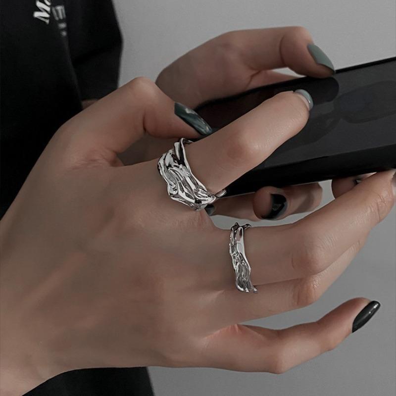 Irregular Geometric Opening Ring 2-piece Set Niche Design Baroque Ring Cold Style Fashion Jewelry Women