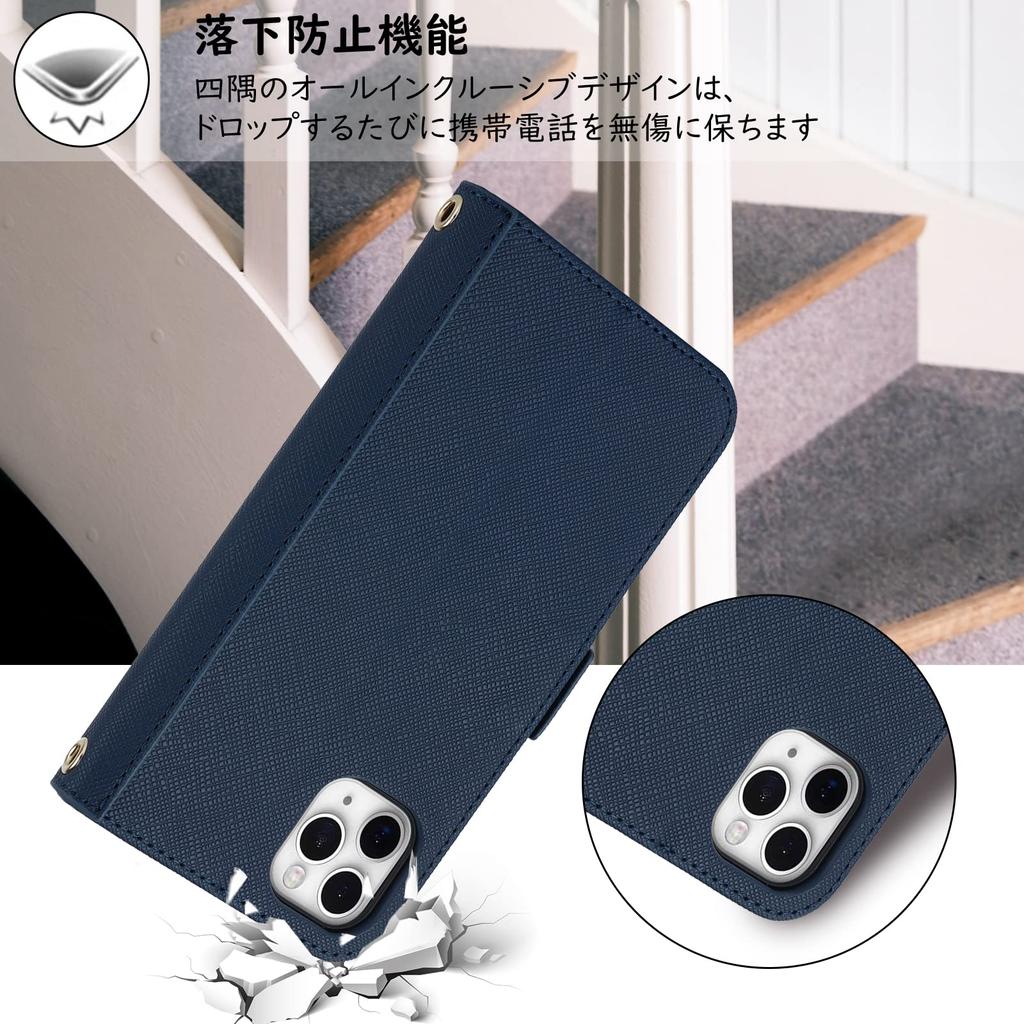 Hamany iPhone 11 Pro Shoulder Case with with Card or Crossbody Shockproof Leather iPhone 11 Pro Case Cover Blue Mirror, Wallet-Style Strap, Mirror,