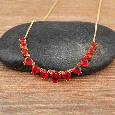 

Nidin New Arrival Hot Sale Romantic Heart Shape Pendant Necklace Copper Zircon White/Blace/Red Colors Jewelry Accessories червоний