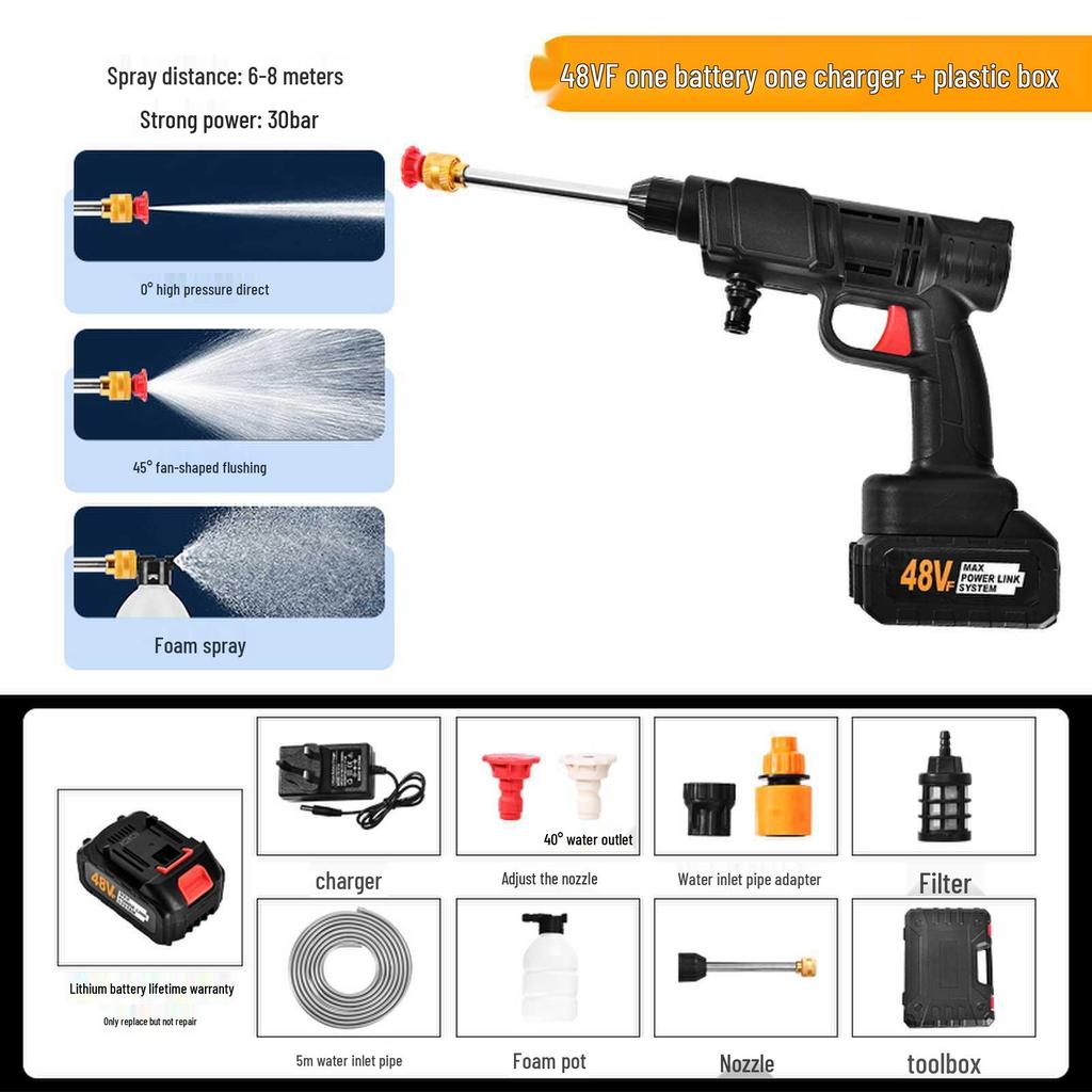 Portable High-Pressure Cordless Car Wash Gun with Rechargeable Battery