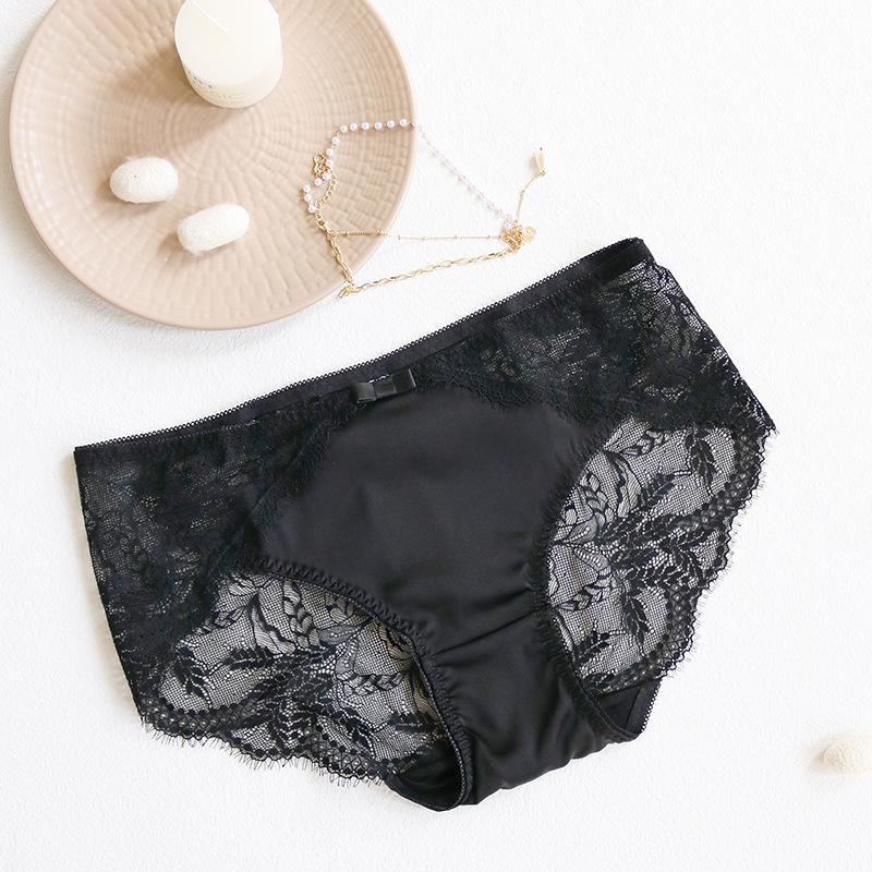 1 Pc Low Waist Sexy Lace Triangle Briefs Silky Smooth and High Elasticity Silk Home Underwear Briefs