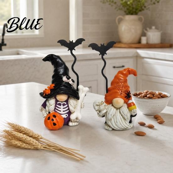 Spooky Halloween Garden Statue Gnome Figurine Small Resin Dwarf Table Decoration Pumpkin Decoration Bat Skull for Tiered Tray Tabletop Home Decor