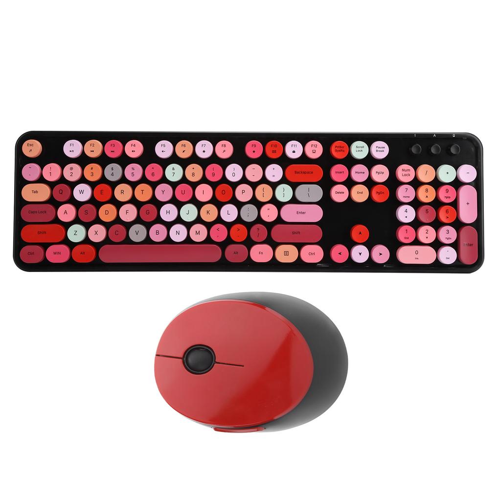 2.4Ghz Wireless 104 Key Keyboard and Mouse Set Desktop Cute Keyboard for Computer(Black Red Mixed Color )