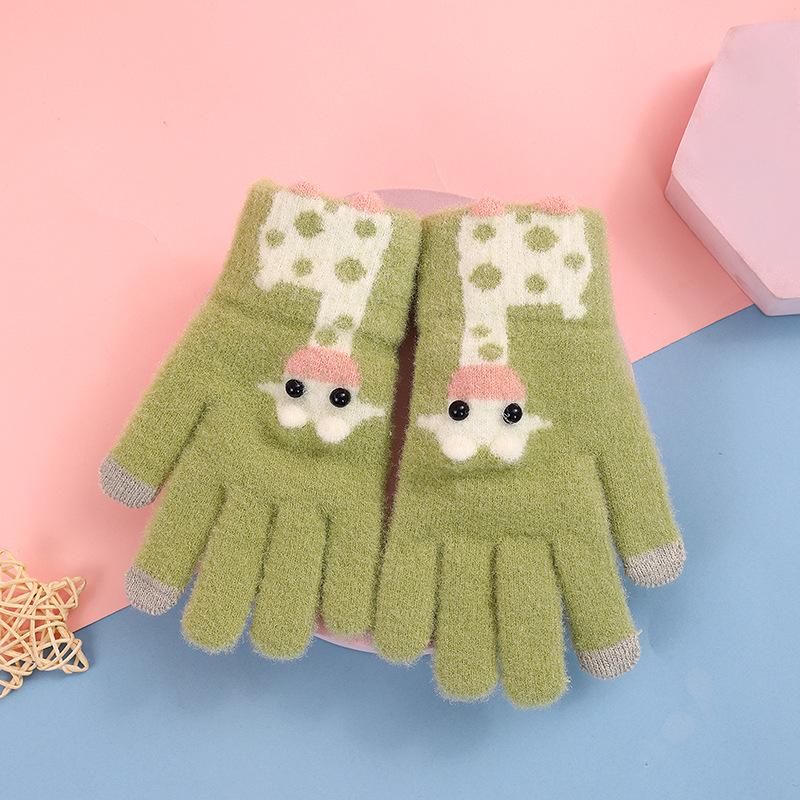 Luvas de Inverno Infantis de Desenho Animado sem Dedos - Tricô de Lã Fofo de Cinco Dedos para Esportes Ciclismo de Meninas
