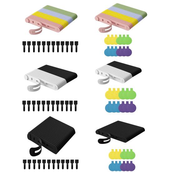 20Pcs Data Cable Ties Waterproof Elastic Clear Marking Cable Ties Lightweight Cord Organizers with Logo Patches Wire Processors