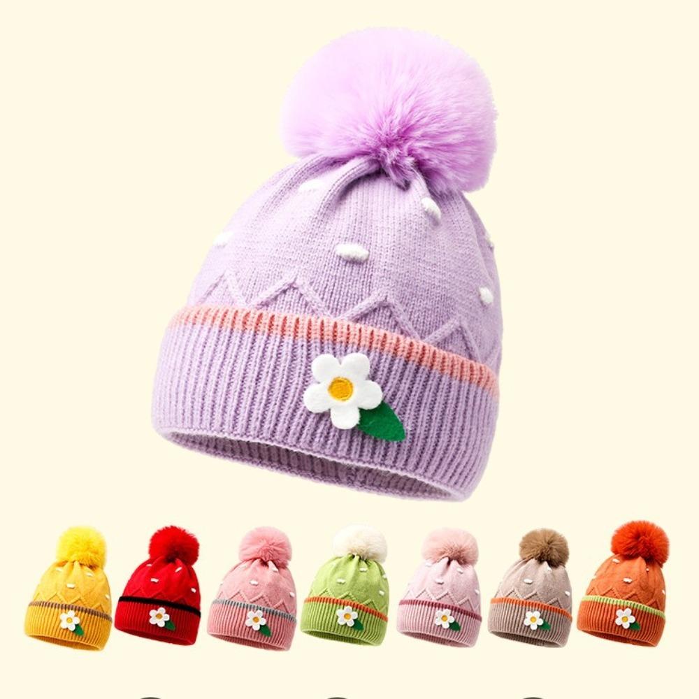 Solid Color Knitted Hats Woolen Balls Woolen Hats Cartoon Baby Hat  Unisex