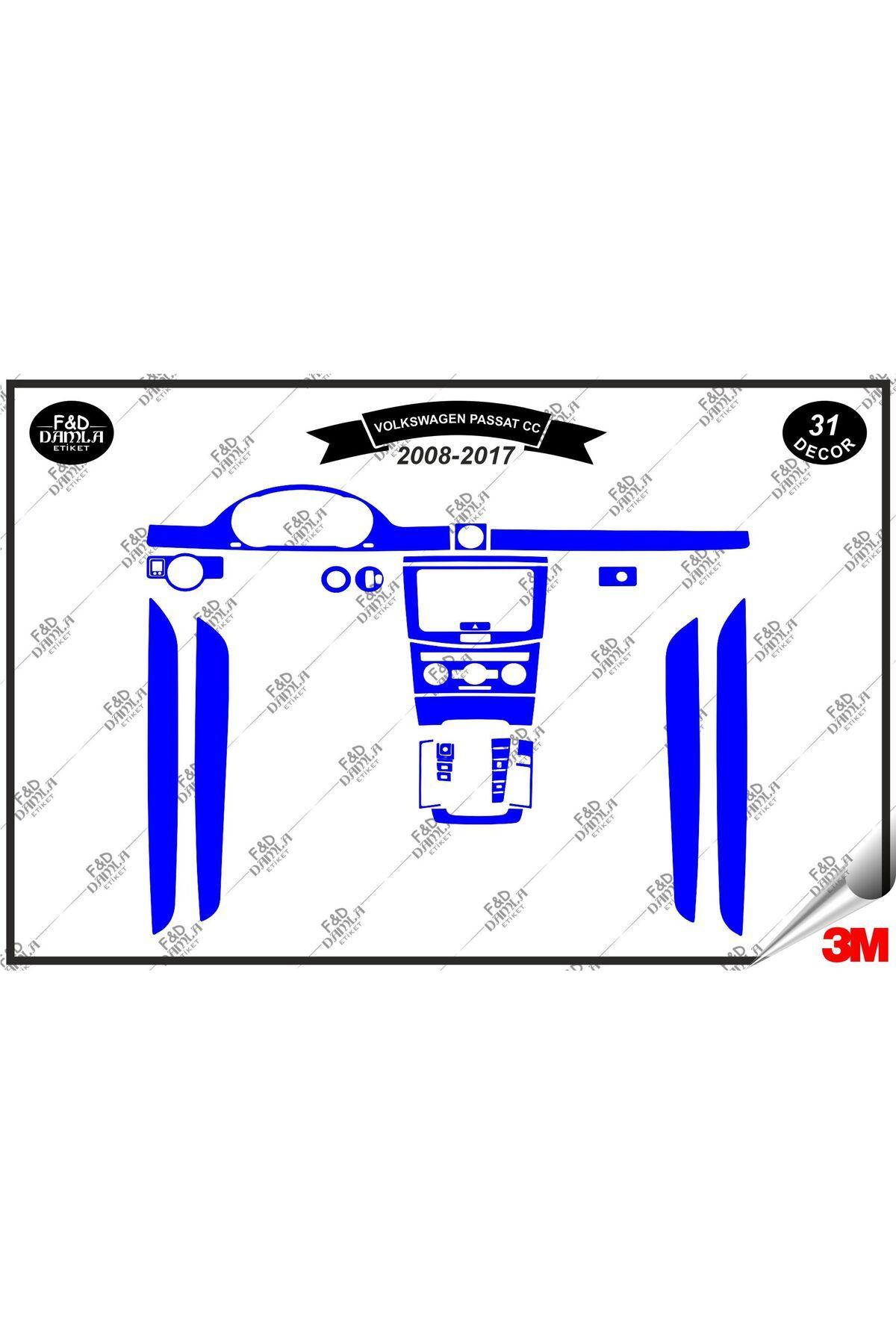 

Volkswagen Passat CC 2008-2017 Torpido Konsol Trim Göğüs Maun Kaplama Set 31 Parça Mavi