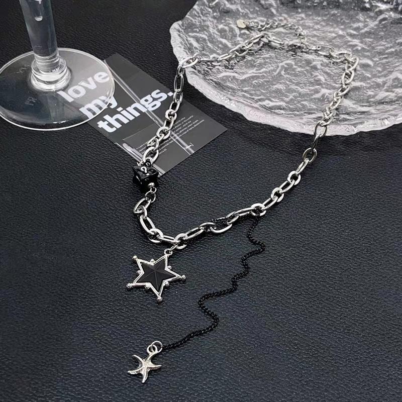 Gothic Punk Black Color Star Pendant Tassel Necklace Suitable For Men And Women Hip-hop Creative Daily Jewelry Gifts