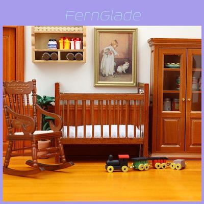 Dollhouse Miniature Furniture Set For Kids Room With Wooden Bed And Mattress