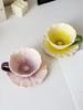 Suits Cute Flower Ceramic Coffee Mug with Tray Plate Artistic High Beauty Afternoon Tea Latte Coffee Cup Plate Dish Set