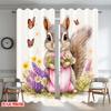 2D flat printing 2pcs Curtain Party Curtains Spring Squirrel with Flowers Digital Printed Polyester Drapes Birthday Party