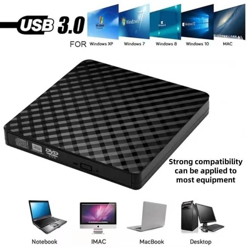 Portable External DVD/CD RW Drive Burner Writer (USB 3.0 and Type C + Type A) USB Mobile Optical Drive