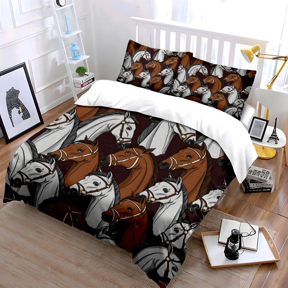"Elegant Horse Pattern Three-Piece Set" Kid's and Adults' Bedroom Decor, Exquisite Three-piece Bedding Set Gift