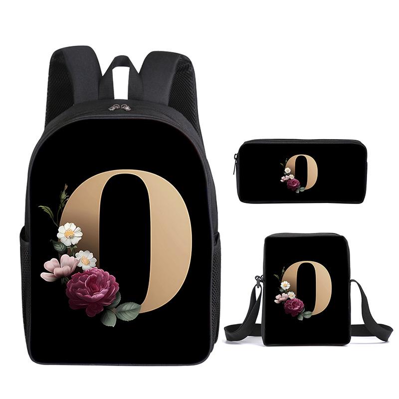 Fashion Novelty Flower letters A-Z 3D Print 3pcs/Set pupil School Bags Laptop Daypack Backpack Inclined shoulder bag Pencil Case