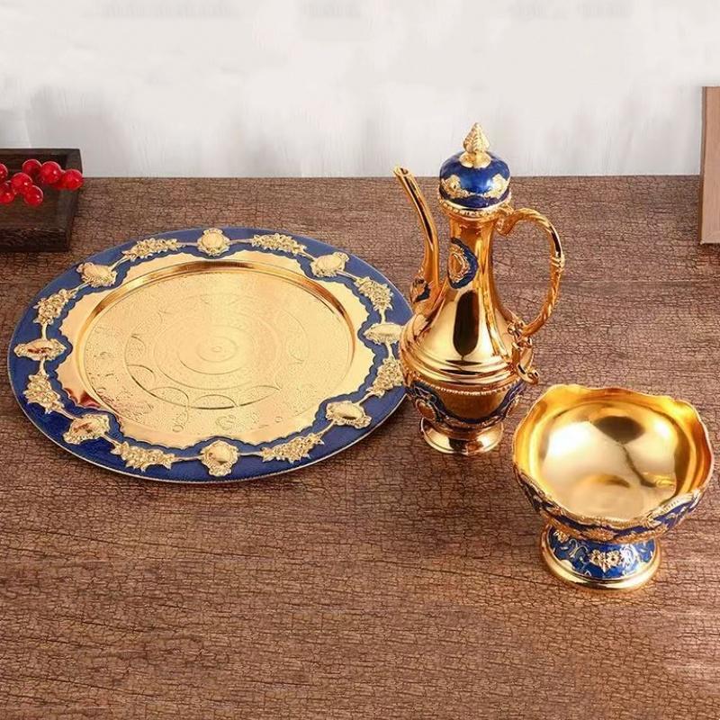 European Style Wine Set,Alloy Home Wine Pot Ice Cream Bowl Set,Exquisite Golden Wine Glass,Wine Pot Wedding Decoration,1Set
