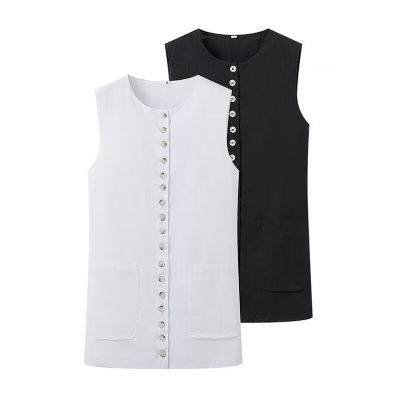 Kaslead New Arrival Women's Clothing Fashion Style Fashion All-Match Button Design round Neck Vest Top