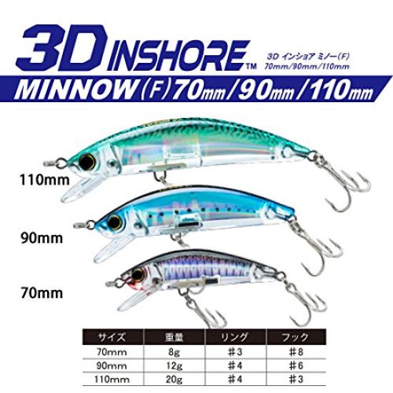 Floating 3D Inshore Minnow 90mm HHAY Ayu Sea Bass YO-ZURI (F) Lure, Weight 12g, R1212-HHAY, (AYU)