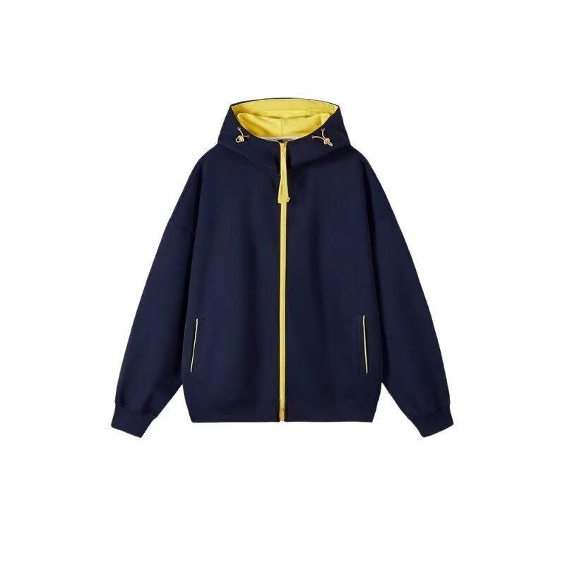 

Men s Retro Color Block Hooded Cardigan Sweatshirt for Autumn/Winter M темно-синього кольору