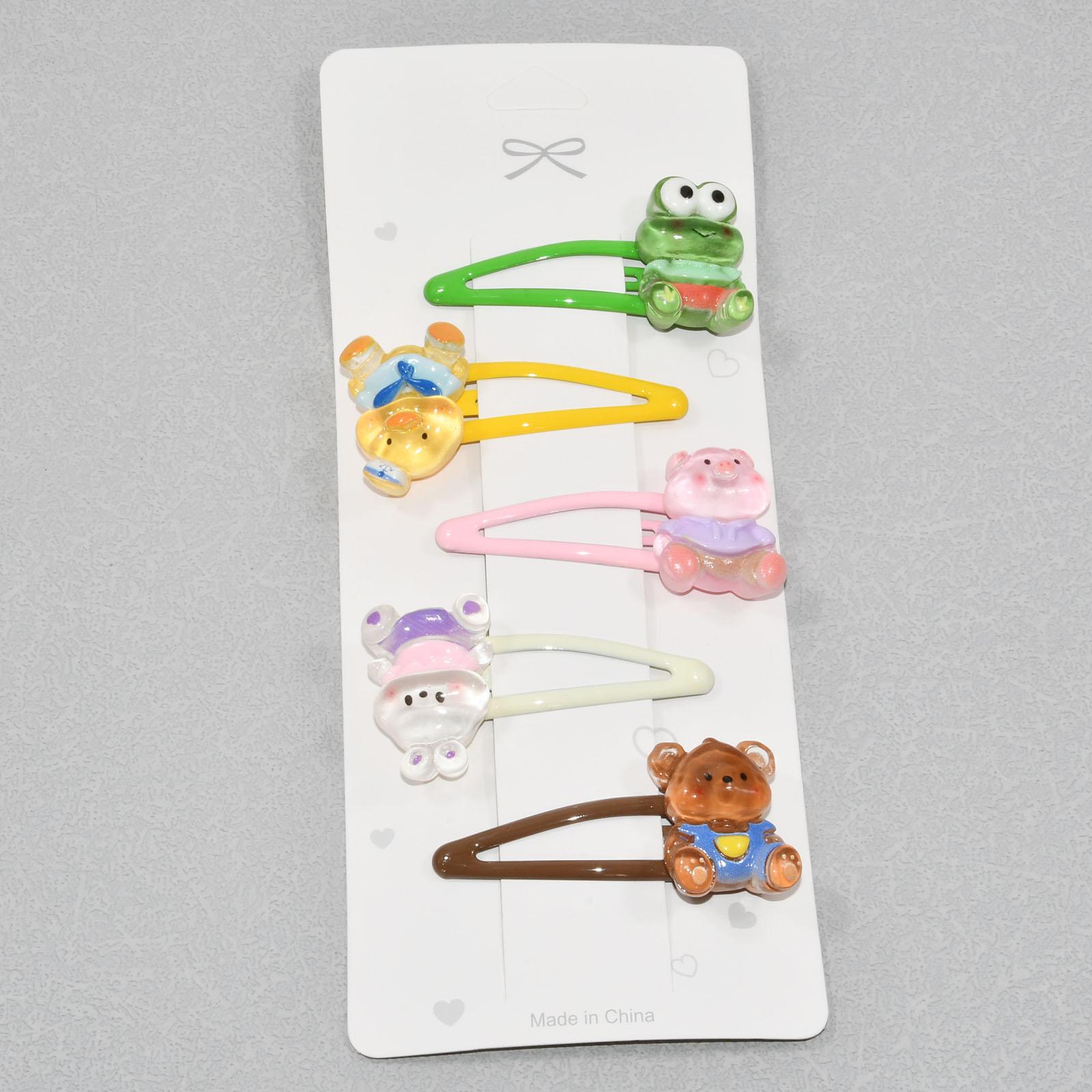 

5 шт./компл., фирменные боковые заколки BB ярких цветов для детей, милые заколки для волос в форме животных из мультфильмов для девочек, аксессуары для волос в виде капель воды Size fits all