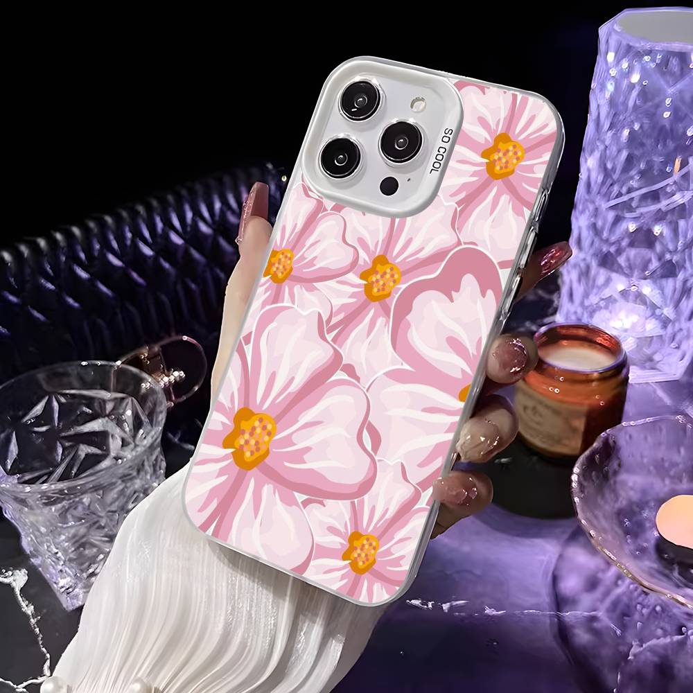Flower Painting Art Phone Case For iPhone 16 15 14 13 12 11 Pro Max White Purple Matte Laser Metallic Aurora Funda