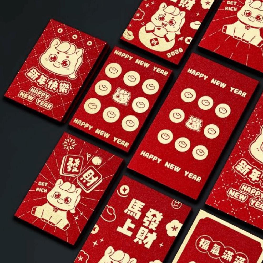 6Pcs/Set Paper 2026 Horse Year Red Envelope Traditional Lucky Money Bag  for Chinese New Year