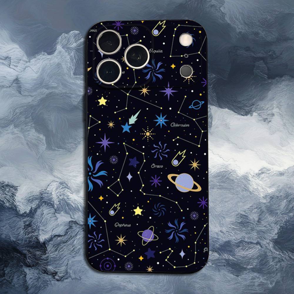 Starry Night Constellations Case For iPhone 12,14,15,16,17,13,11,X,Mini,Plus,Pro Max,8,7,XR,SE,XS,Soft Silicone Black