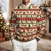 Men's Long Sleeve Crewneck Ribbed Knit Pullover Sweater with Christmas Holiday Print Casual Winter Top