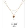 Autumn and Winter Tiger's Eye Stone Love Pearl Necklace Women's Double Layer Stacked Gold Clavicle Chain Niche Pendant