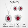 European and American Retro Court Egg-Shaped Ruby Jewelry Set with 3-Carat Pigeon Blood Red Cultured Ruby In S925 Silver.