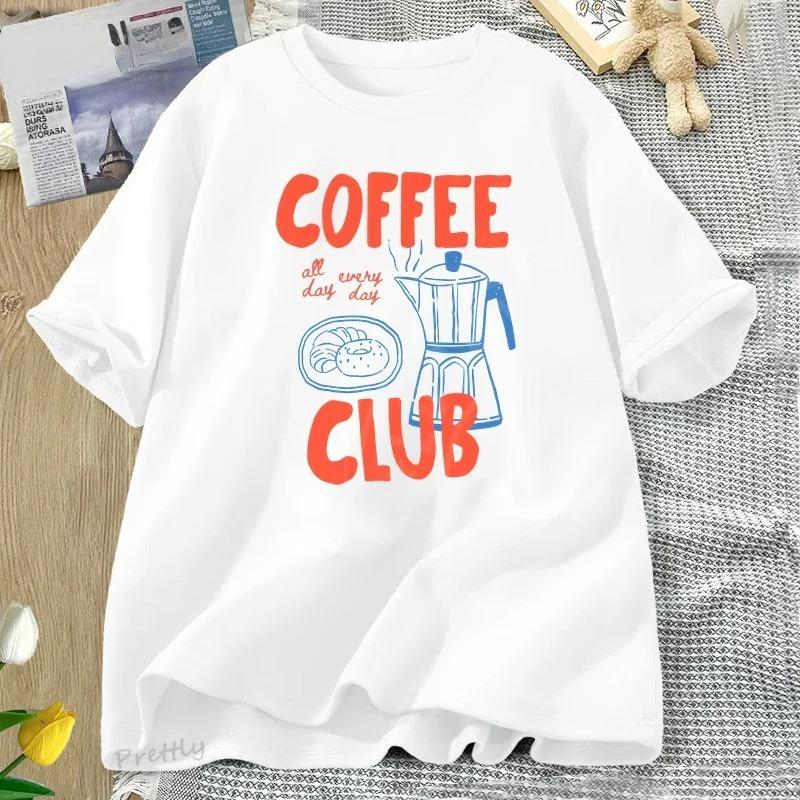 Coffee Club T Shirt Women Funny Coffee Lover Retro Tshirt Trendy Short Sleeve Tee Harajuku Graphci T Shirts Streetwear