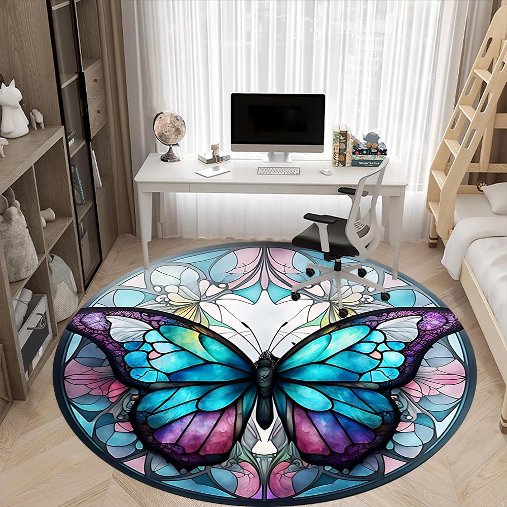 1pc Stained Glass Butterfly Chair Carpet for Office Non-Slip, Machine Washable Rug for Office, Room - Holiday Decor, Machine Made yy251016189